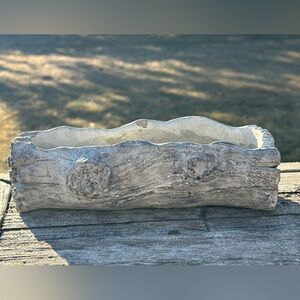 Faux Driftwood Style Cement Decorative Succulent Planter Bowl w/ Drainage Hole